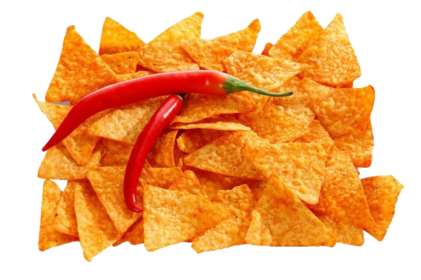 Crunchy Orange Tortilla Chips Piled Together Isolated PNG Snack Image