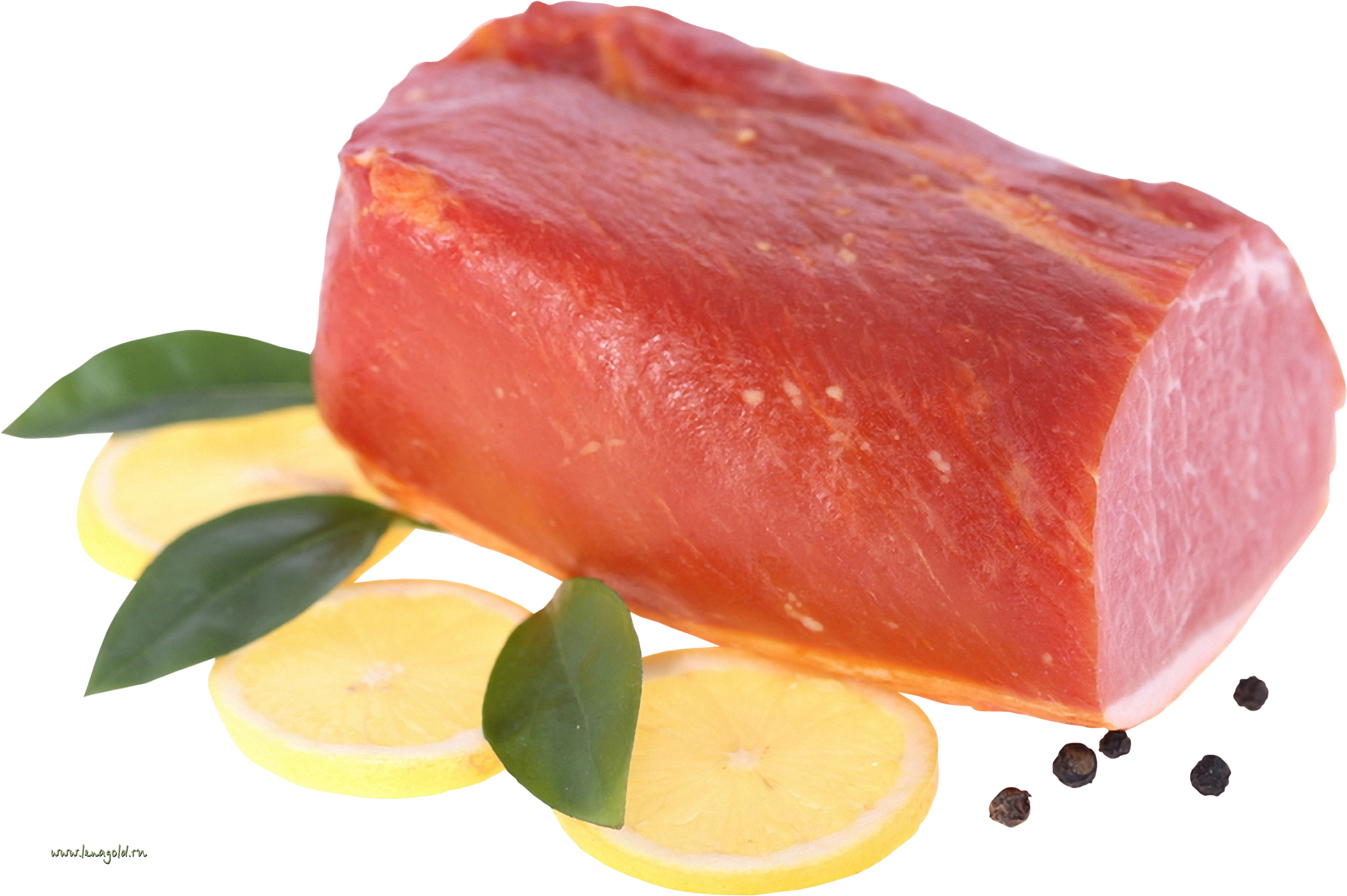 Cured Meat Roast with Citrus Slices and Peppercorns PNG Product Image