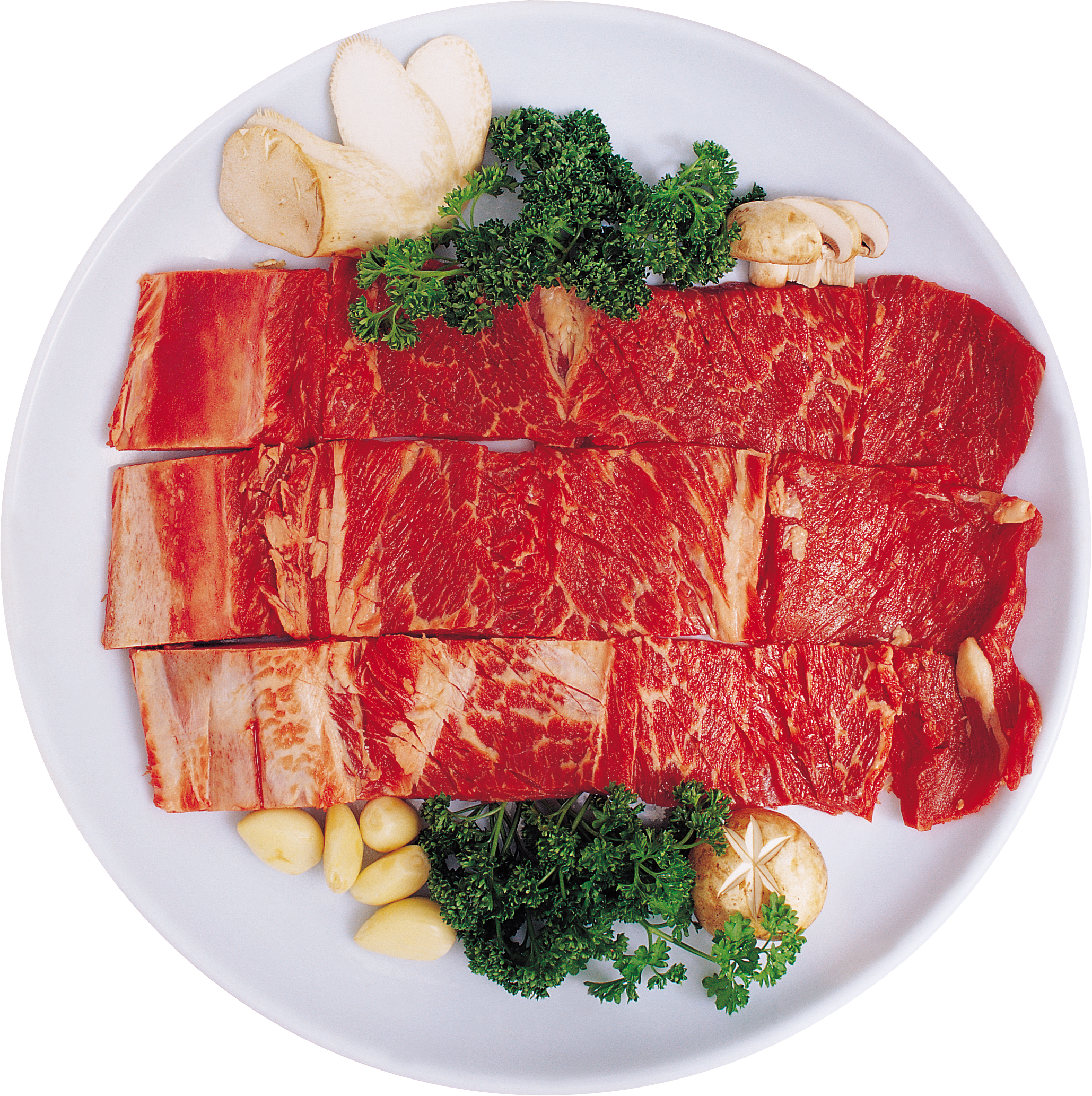 Cured Meat Slices with Fresh Greens and Tomato on Platter PNG Image