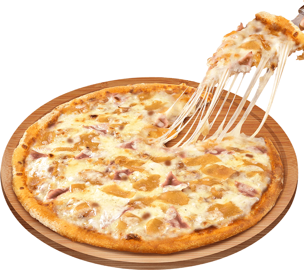 Deep Dish Cheese Pizza with Stretching Melted Cheese in Pan PNG Image