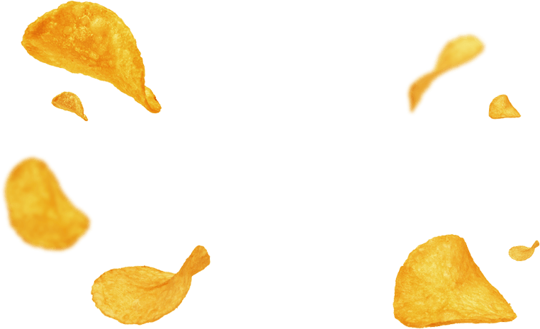 Four Small Curved Potato Chips Scattered Isolated PNG Cutout