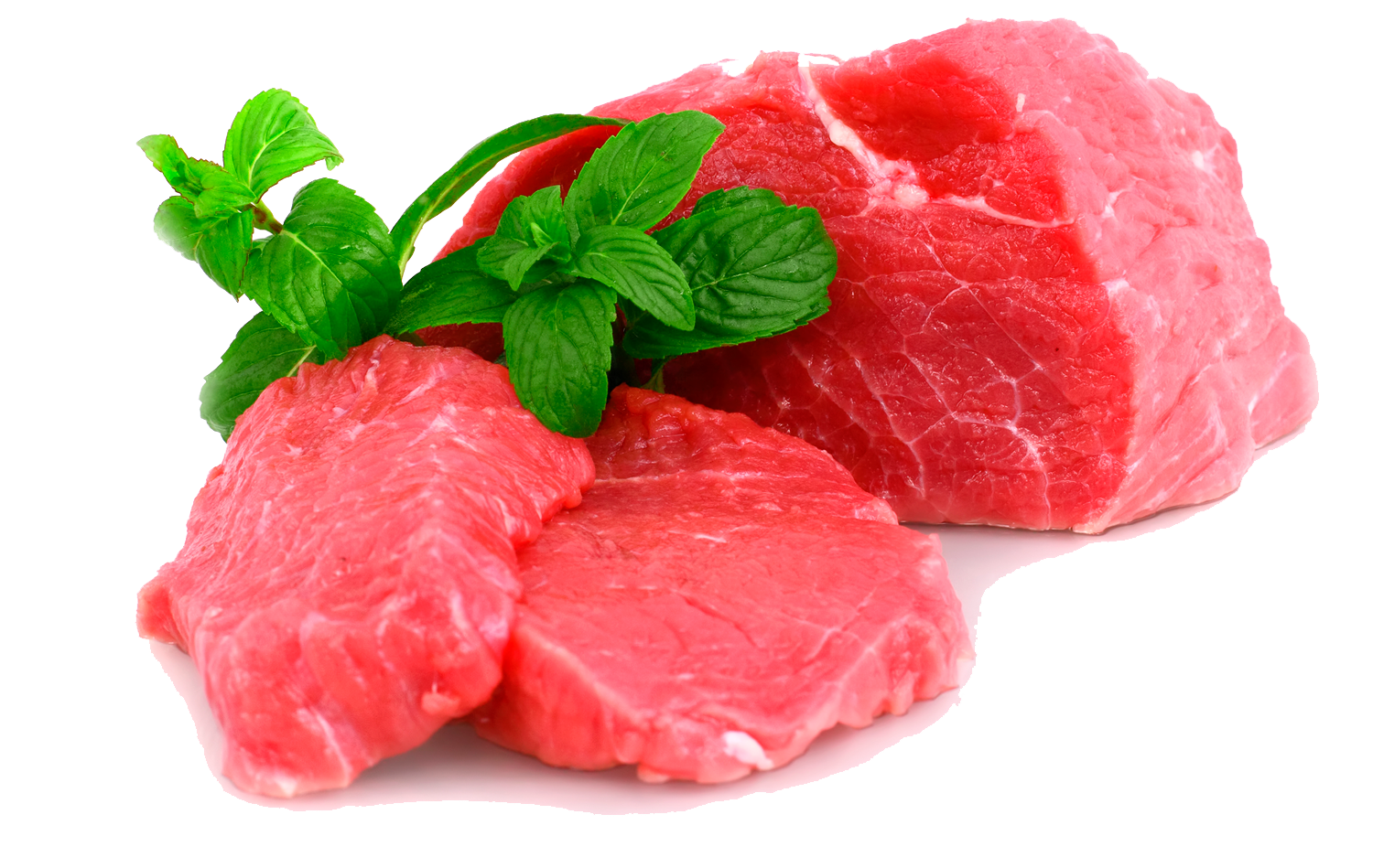 Fresh Raw Beef Steak with Basil Leaves Isolated PNG Cutout