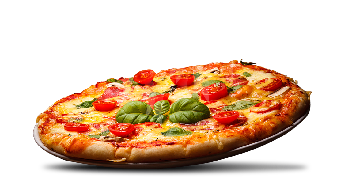 Fresh Tomato and Cheese Pizza with Green Herbs on White PNG Food Image