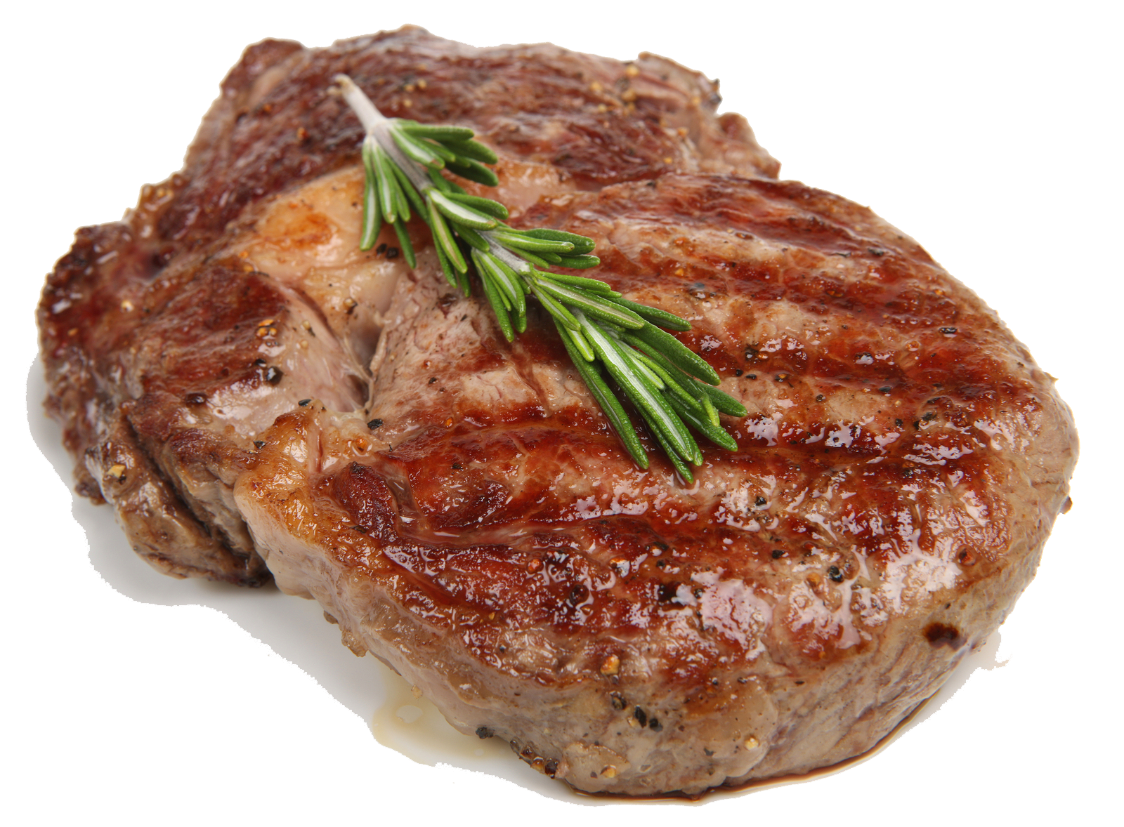Grilled Beef Patty with Rosemary on White Background PNG Food Image