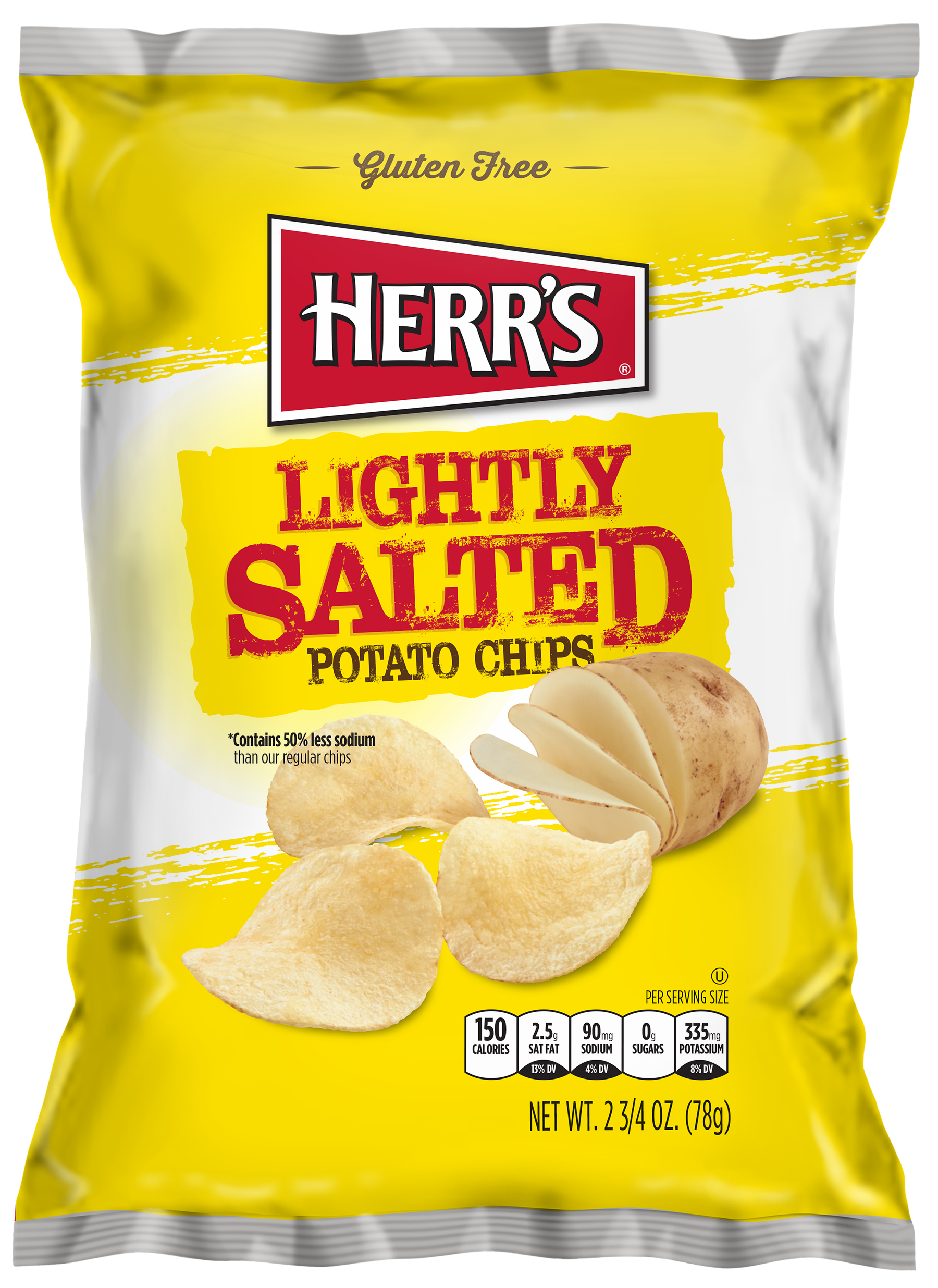 Herr’s Lightly Salted Potato Chips Yellow Package PNG Product Image
