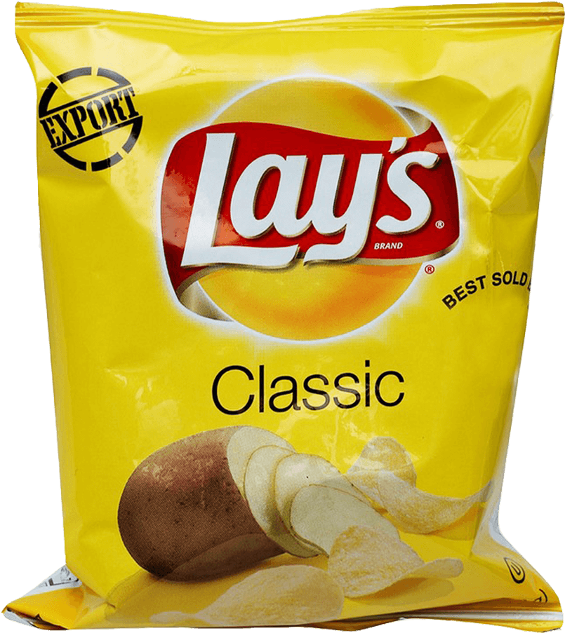 Lay’s Classic Potato Chips Bright Yellow Bag Product PNG Image