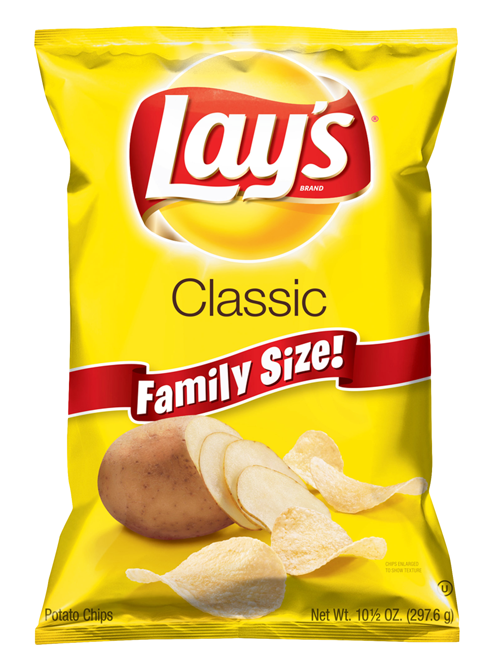 Lay’s Classic Potato Chips Yellow Snack Bag Packaging PNG Image