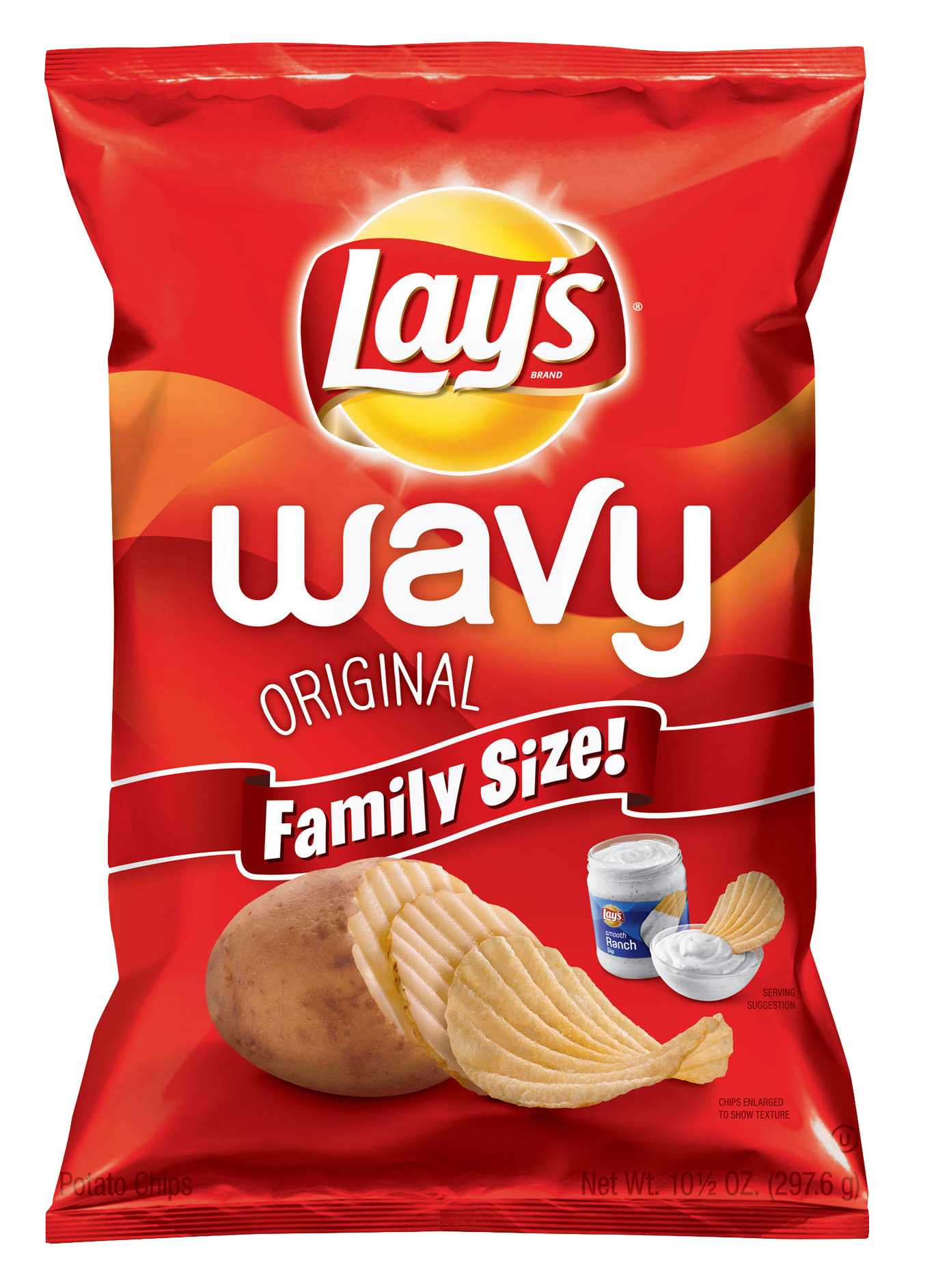 Lay’s Wavy Original Potato Chips Red Bag Product Packaging PNG Image