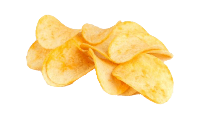 Lightly Salted Potato Chips Scattered on White Background PNG Image