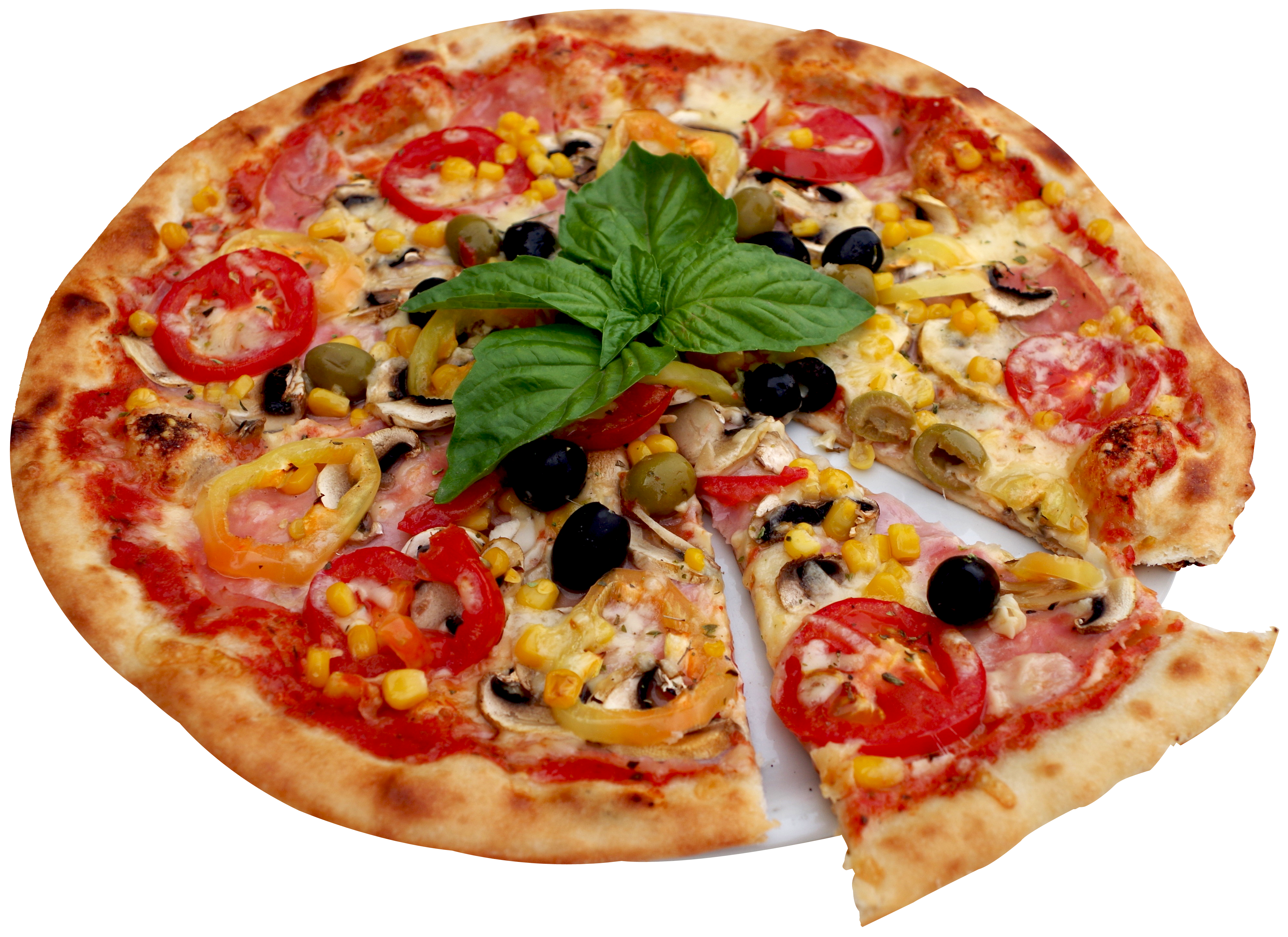 Mediterranean Pizza with Black Olives Tomato and Green Herbs PNG Image