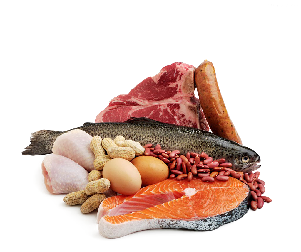 Mixed Meat and Seafood Cuts on Wooden Chopping Board PNG Image