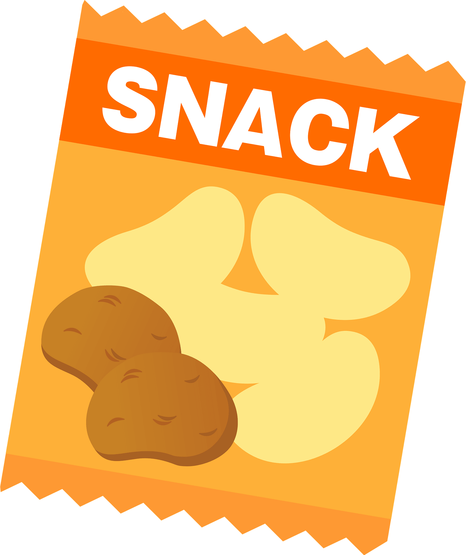 Orange Snack Packet with Cartoon Potato Crisps PNG Food Graphic