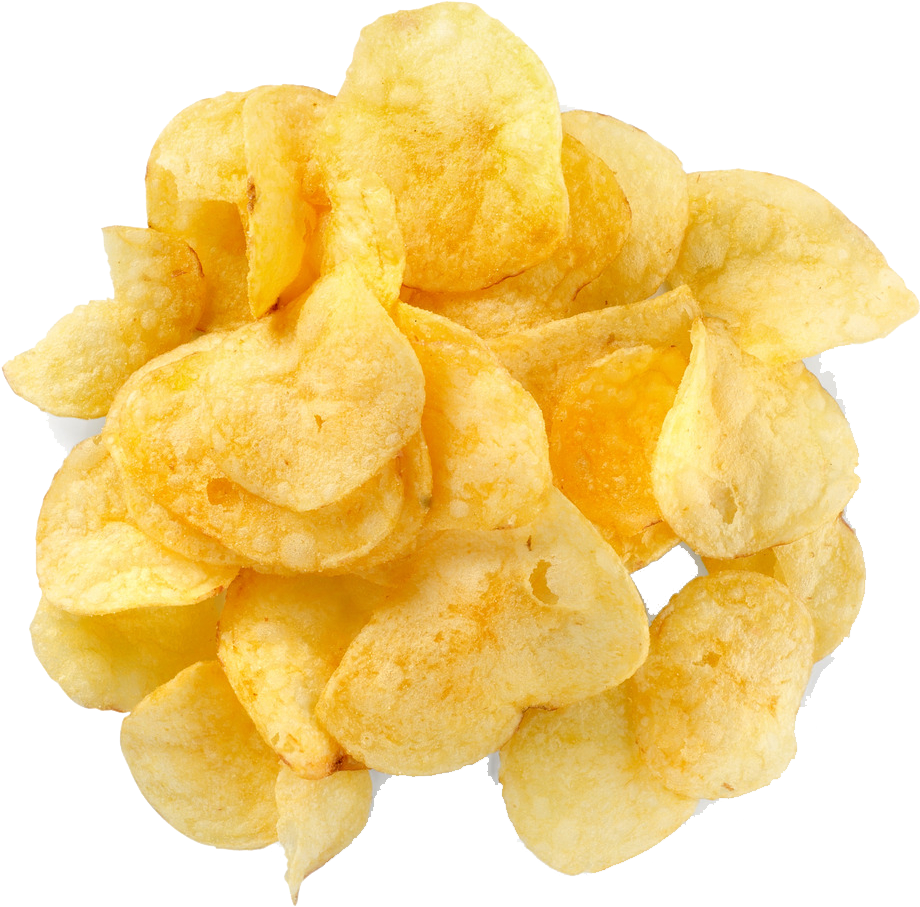 Pile of Light Golden Crispy Potato Chips Isolated PNG Image