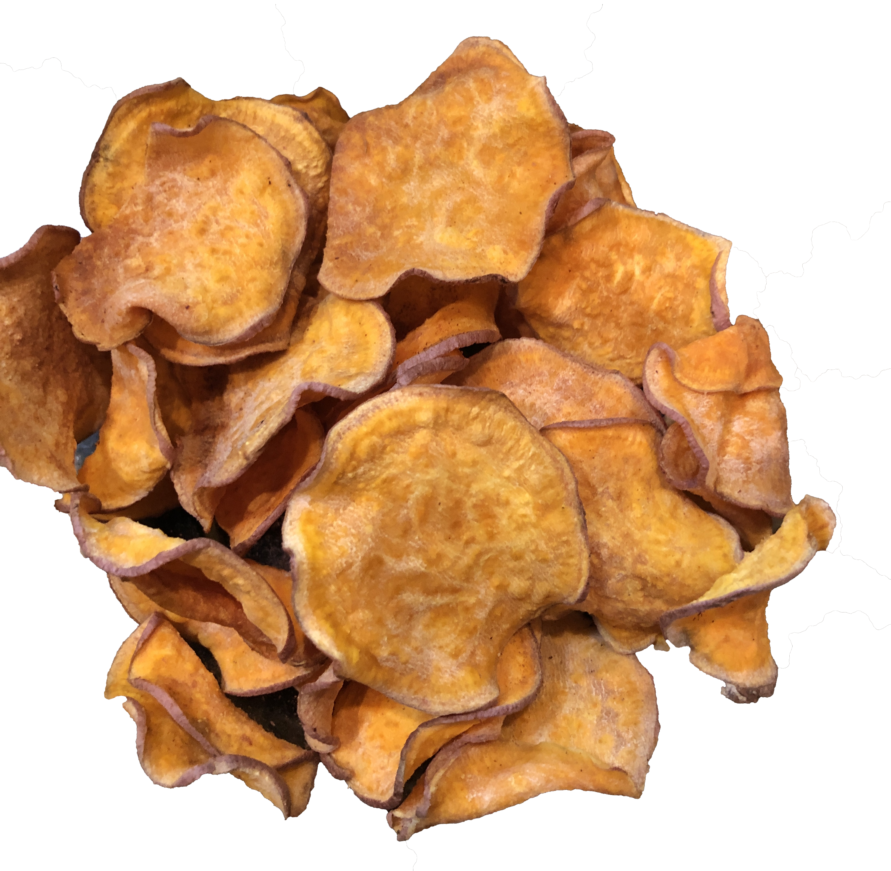 Pile of Rustic Brown Sweet Potato Chips Isolated PNG Snack Image