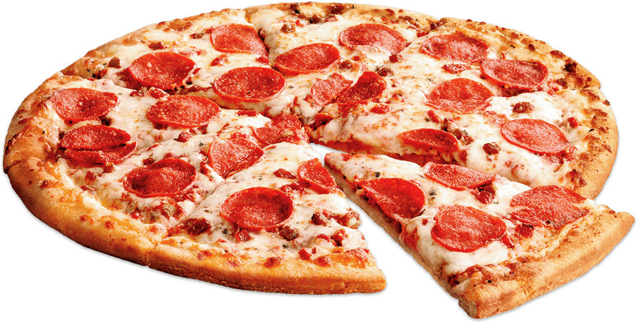Pizza Slice with Spicy Cured Meat Rounds and Cheese PNG Image