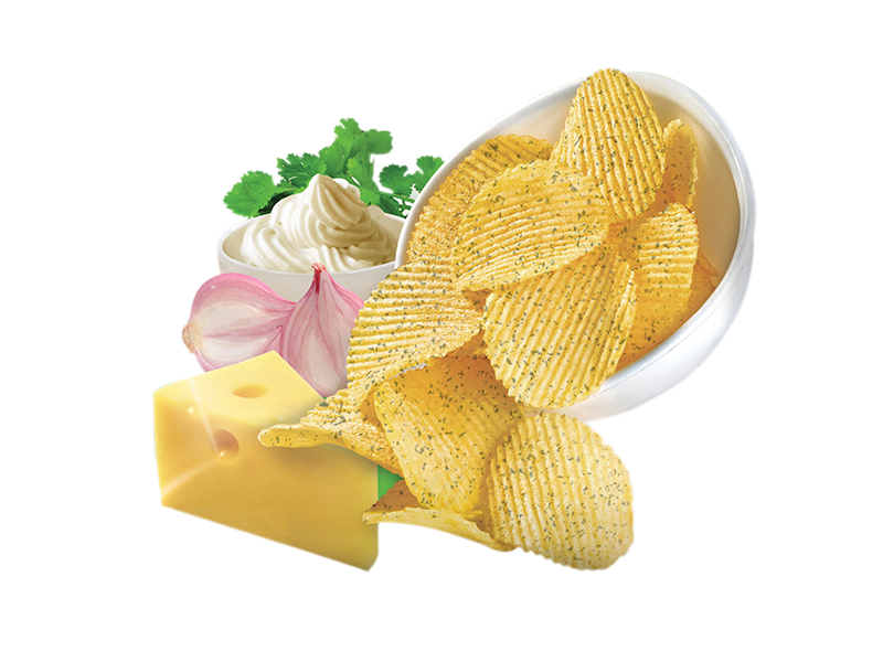 Ridged Potato Chips Served with Dip and Fresh Garnishes PNG Image