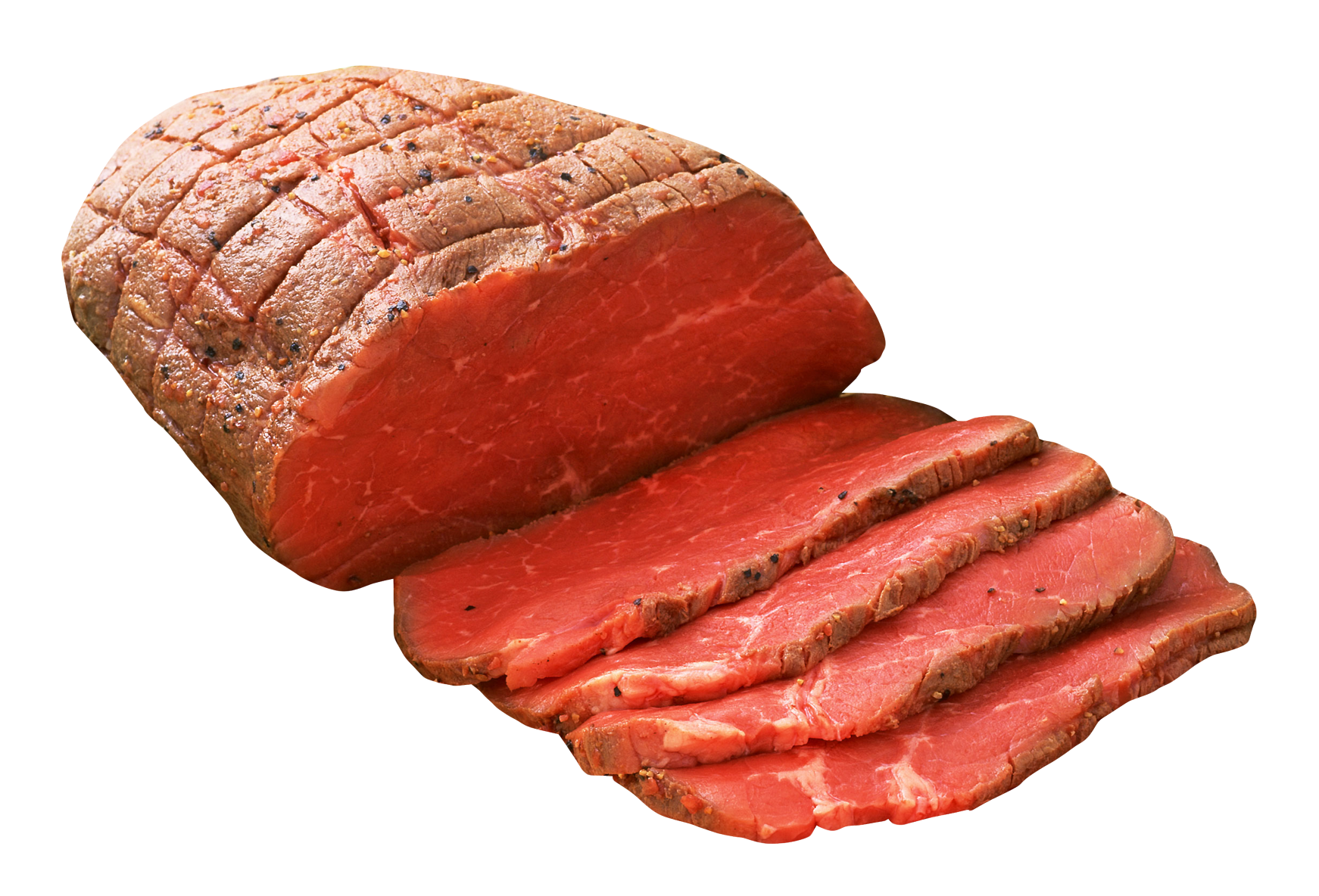 Roasted Beef Joint with Several Slices on White PNG Food Image