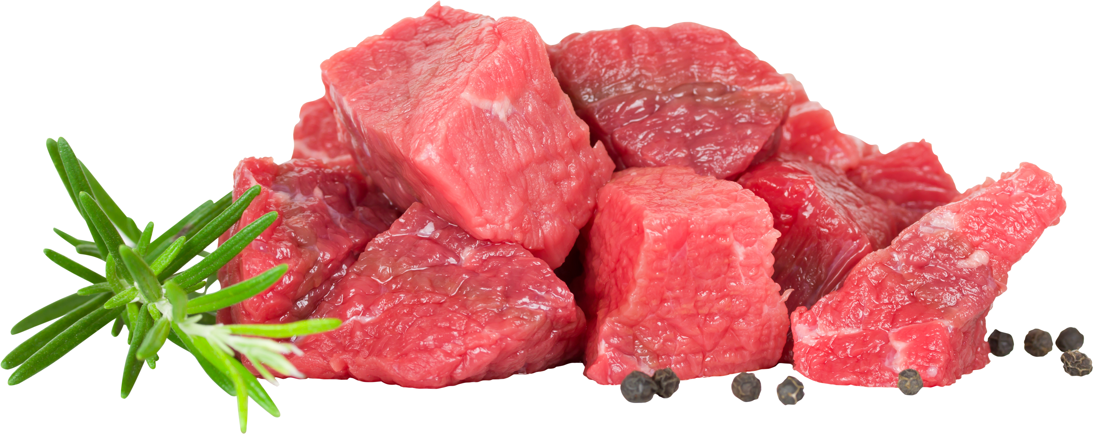 Seasoned Raw Beef Cubes with Peppercorns and Herbs PNG Image