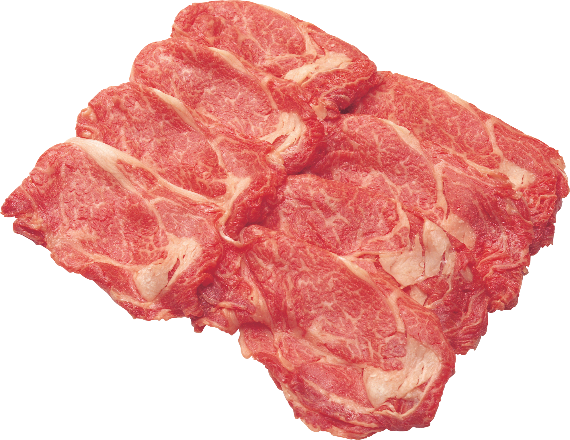 Several Raw Marbled Beef Steaks Stacked Together PNG Image