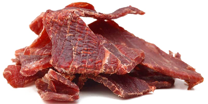 Smoked Dried Meat Strips with Rich Dark Red Color PNG Food Image