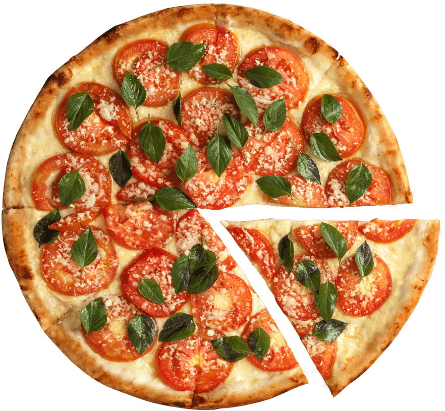 Spicy Cured Meat Pizza Cut into Slices on Plate PNG Food Image