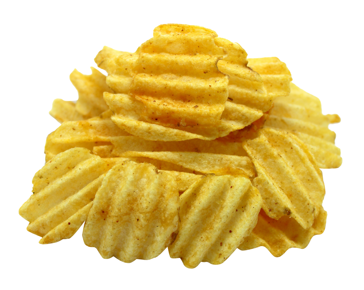 Stack of Golden Crinkle Cut Potato Chips Isolated PNG Image