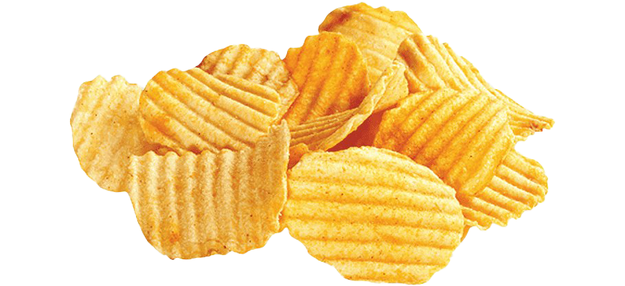 Stack of Ridged Yellow Potato Chips Isolated PNG Snack Image