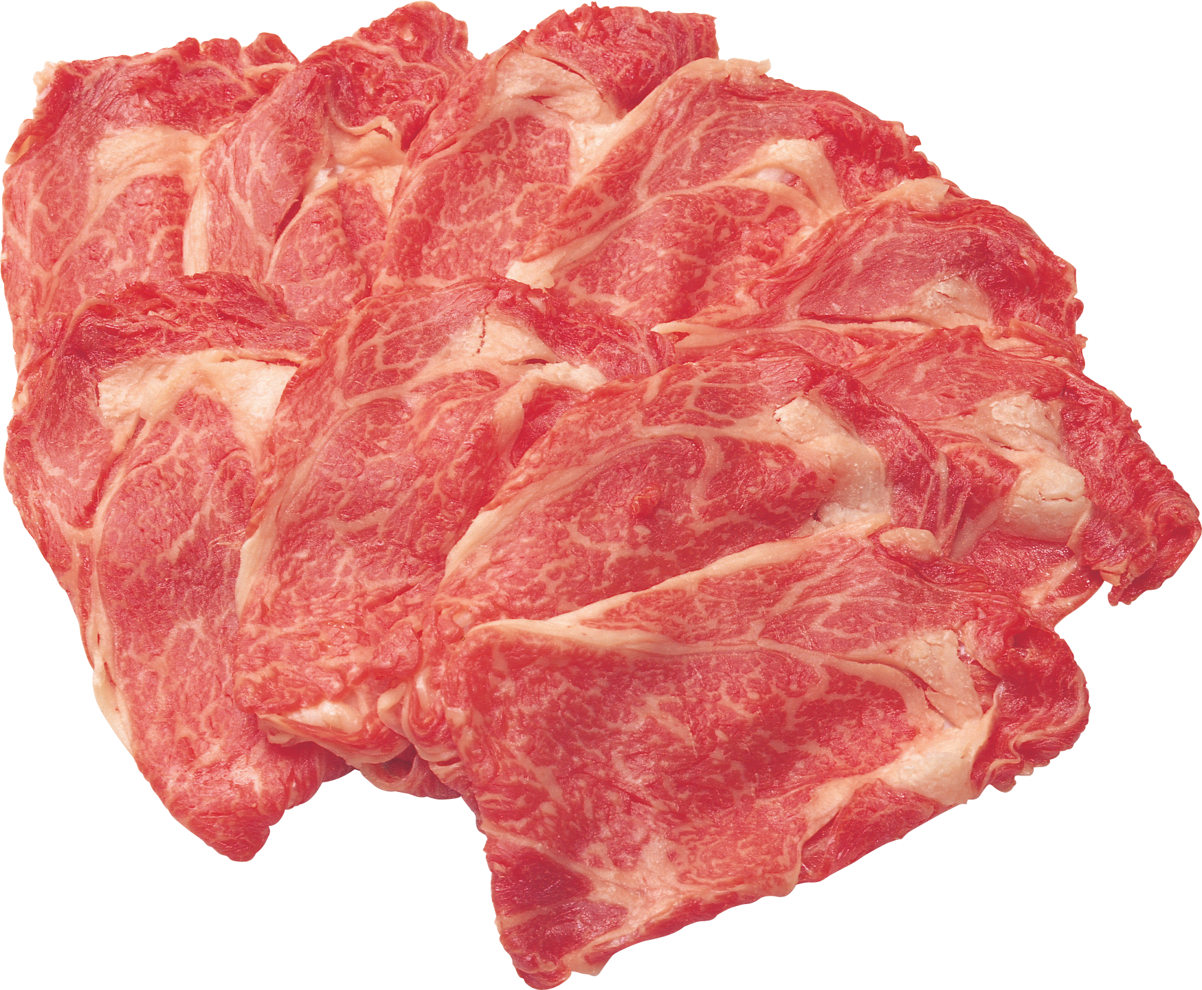 Stack of Thin Raw Meat Slices with Marbled Edges PNG Ingredient Image