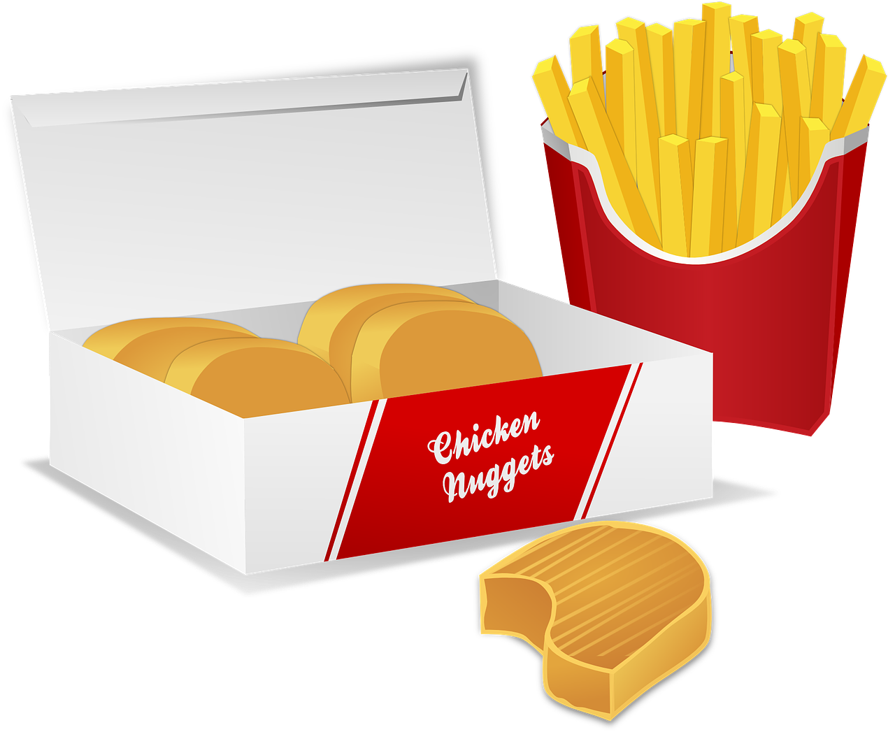 Takeout Box with Chicken Nuggets and Red Fries Carton PNG Illustration