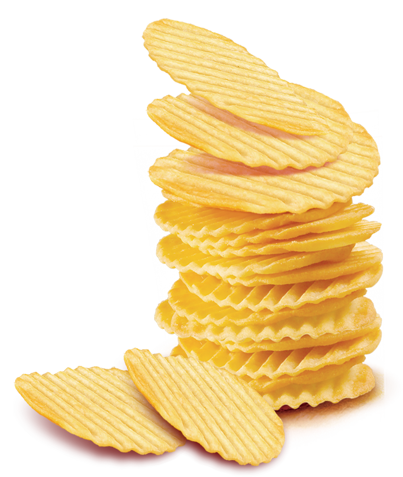 Tall Stack of Wavy Ridged Potato Chips Isolated PNG Cutout