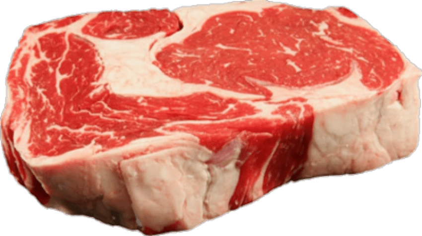 Thick Raw Ribeye Steak with Marbled Fat Isolated PNG Cutout