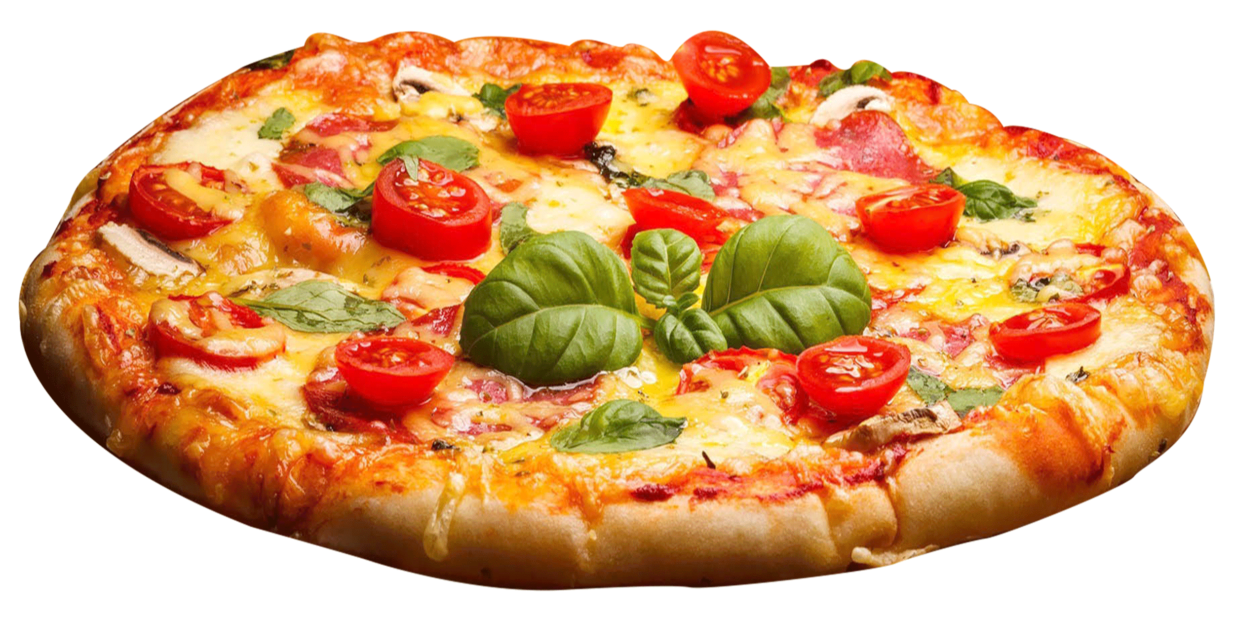 Tomato Pizza with Green Peppers and Fresh Herb Topping PNG Image
