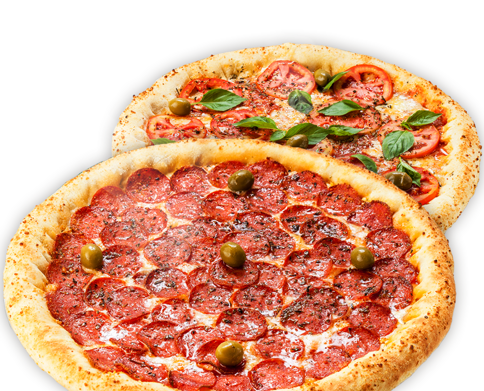 Two Italian Pizza Portions with Tomato Sauce and Spicy Meat PNG Image