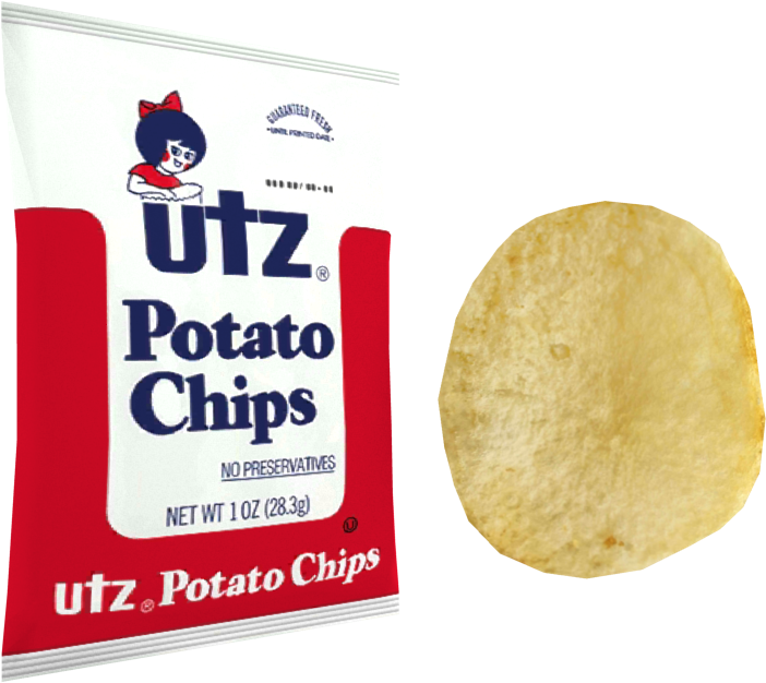 Utz Potato Chips Original Snack Bag with Single Chip PNG Image