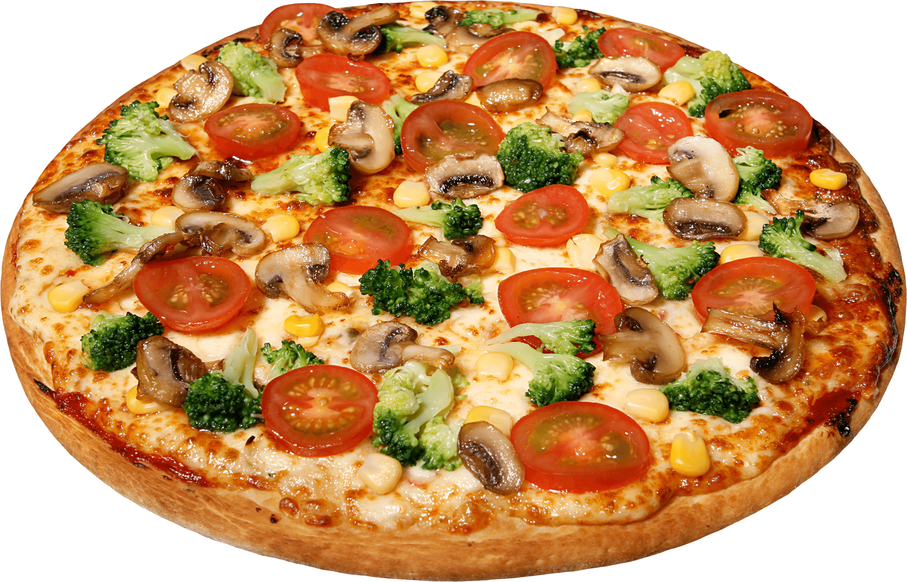Vegetable Pizza with Green Peppers Mushrooms and Tomato PNG Image