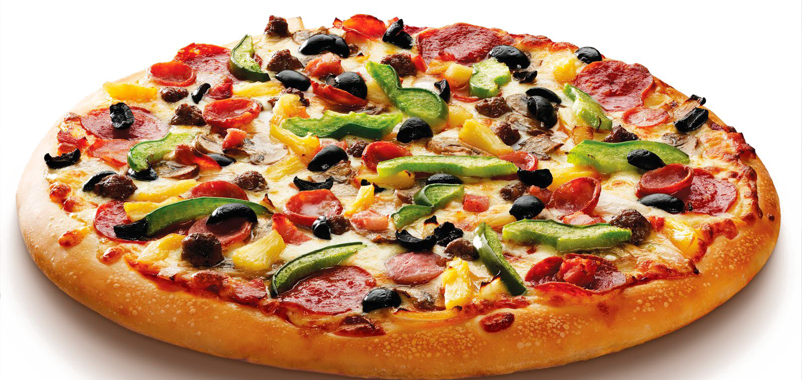 Vegetarian Pizza with Black Olives Bell Peppers and Cheese PNG Image
