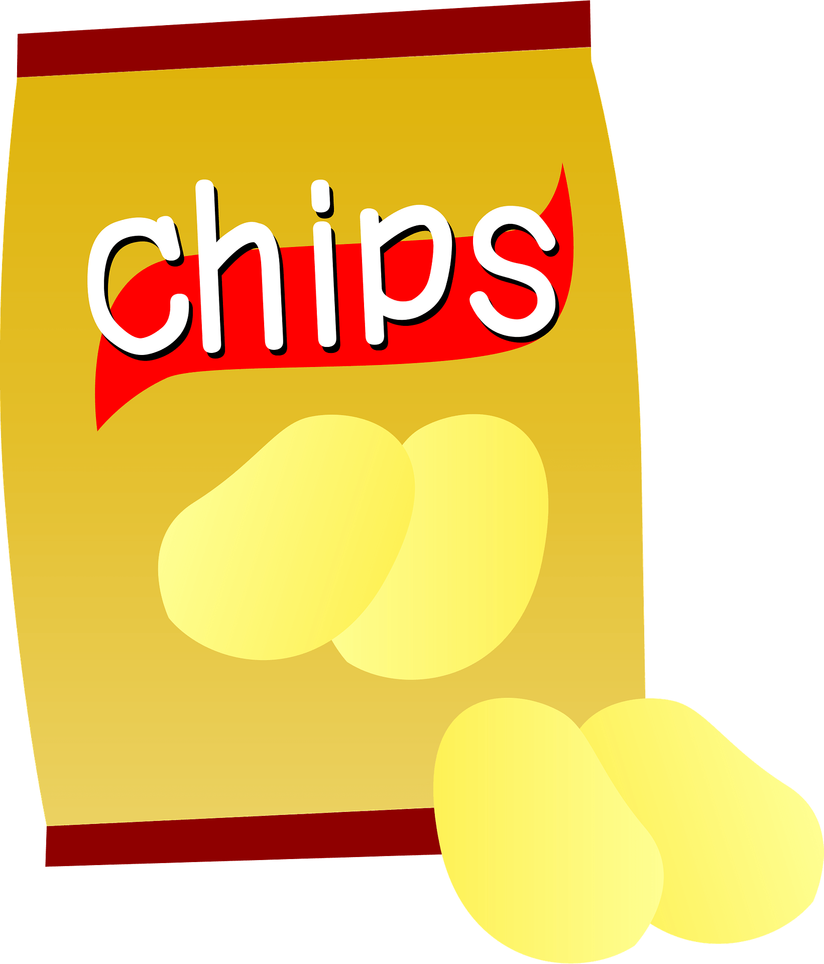 Yellow Potato Chips Bag with Red Lettering Cartoon Graphic PNG