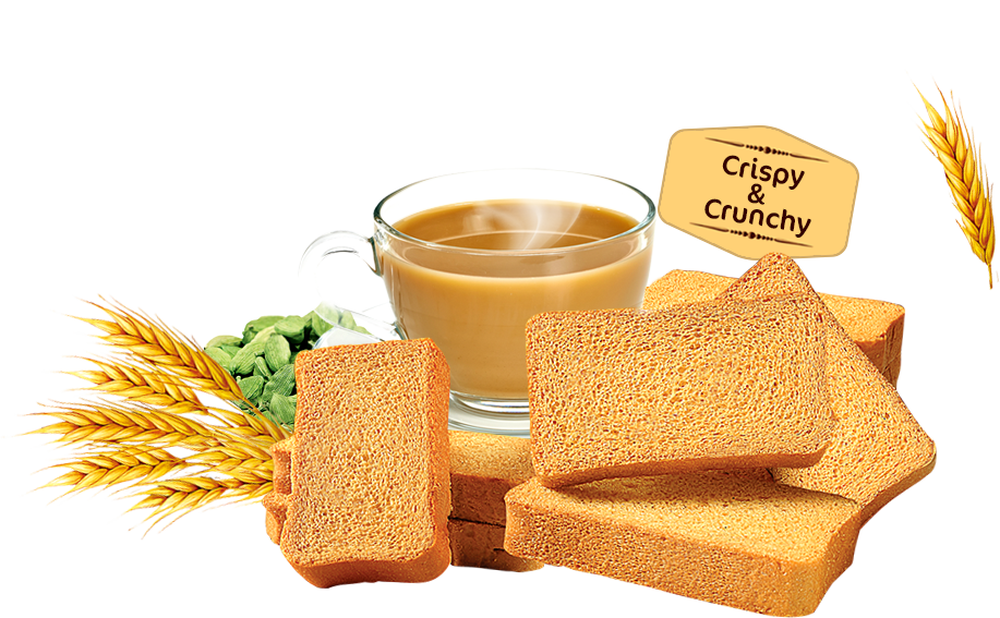 Cup of Tea with Crisp Rusk Toast and Wheat Stalk PNG Food Graphic