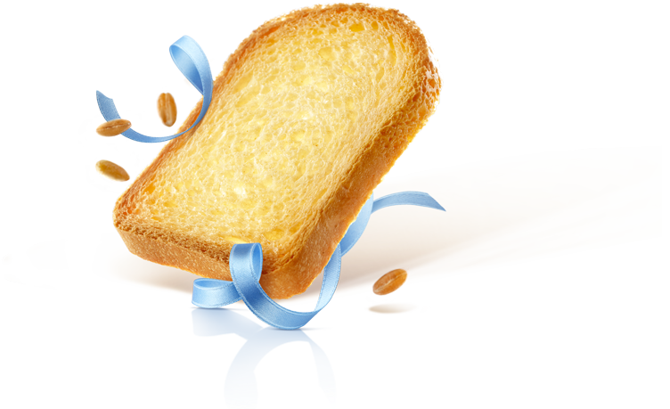 Cute Toasted Rusk Slice with Blue Ribbon Cartoon Illustration PNG