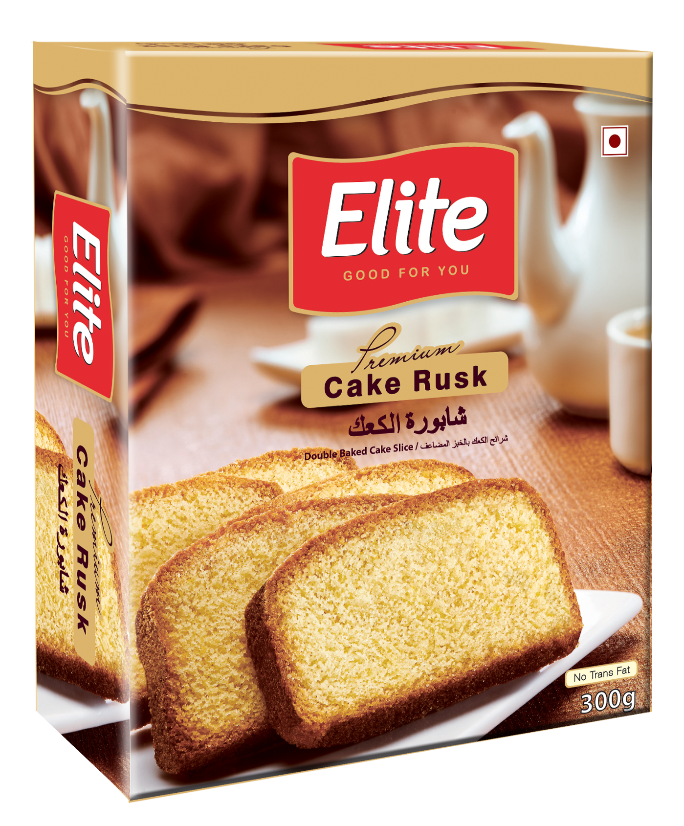 Elite Cake Rusk Box with Golden Toast Slices PNG Packaging Image