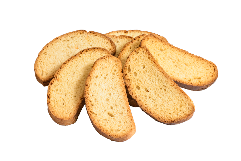Five Long Golden Toast Rusk Slices Arranged in Fan Shape PNG Image