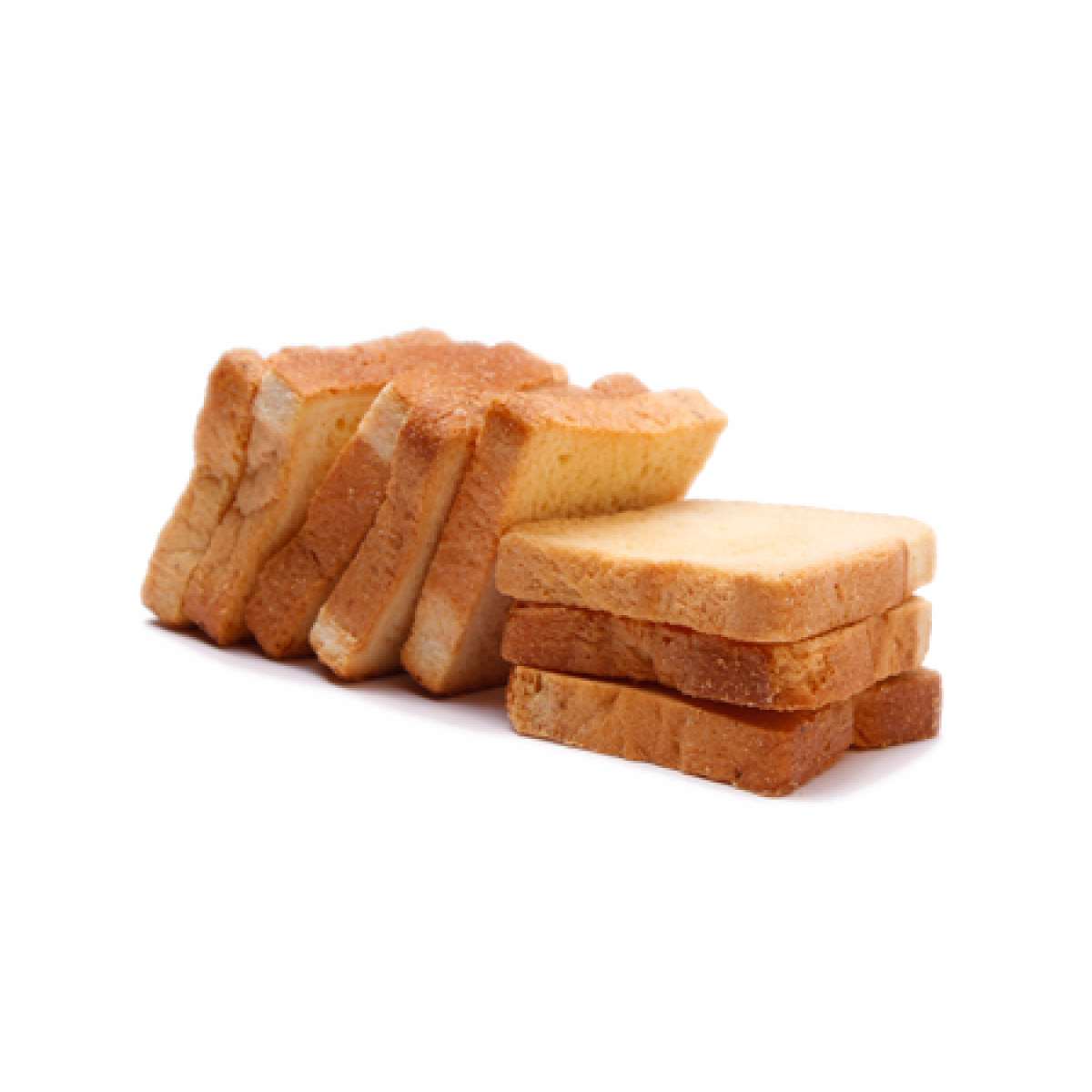 Golden Brown Rusk Biscuit Sticks Scattered on White PNG Food Image
