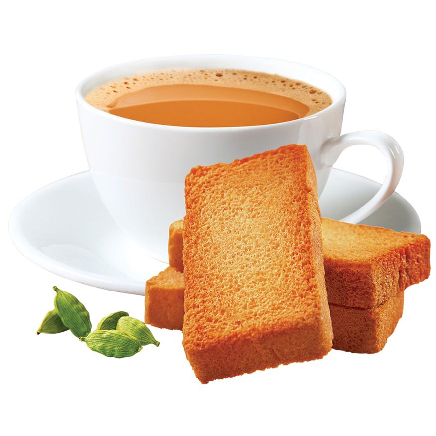 Hot Cup of Tea with Golden Rusk Toast Slices PNG Breakfast Image