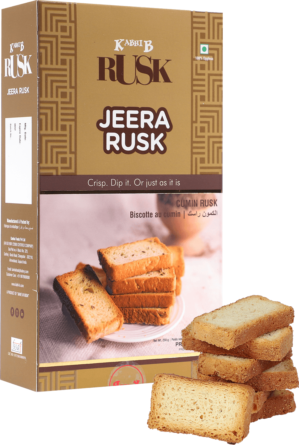 Jeera Rusk Cumin Toast Box with Golden Biscuit Pieces PNG Product Image