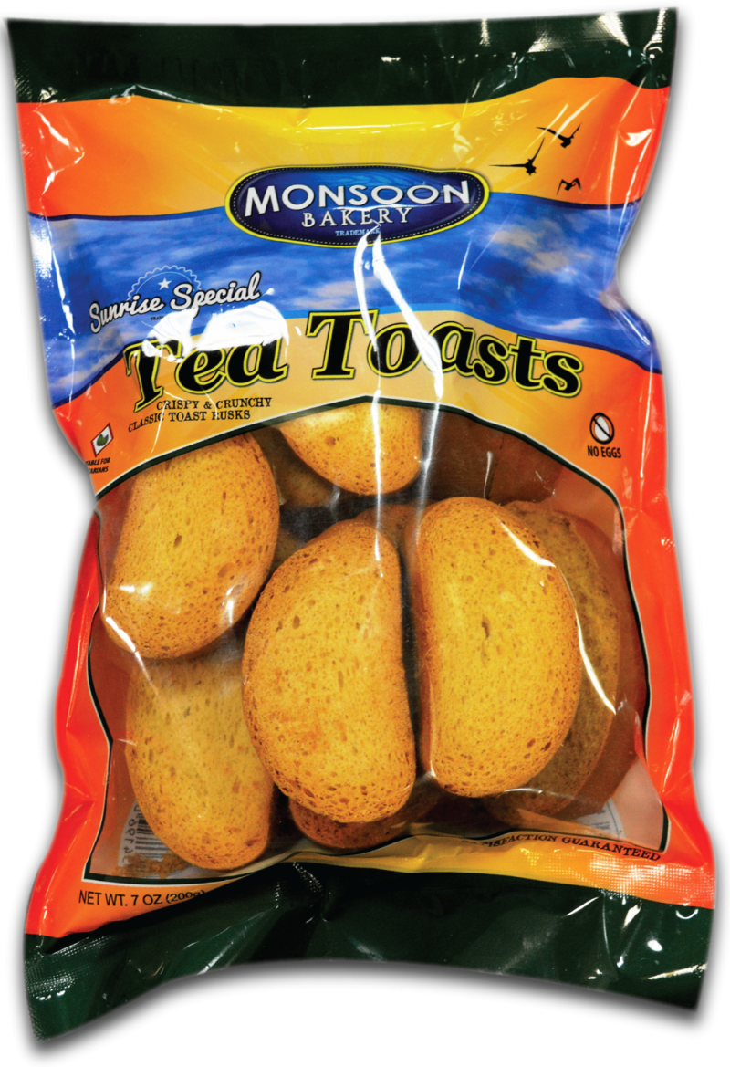 Monginis Tea Toasts Bag with Golden Rusks Product Packaging PNG