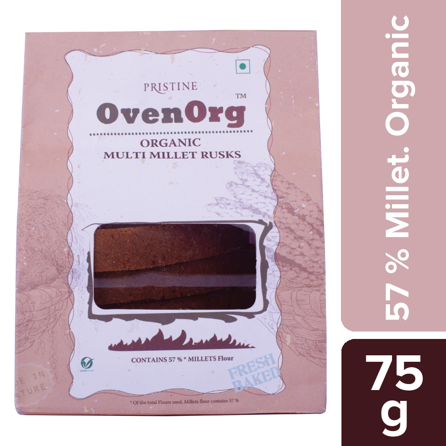 OvenOrg Organic Millet Rusk Toast Packet Product Packaging PNG