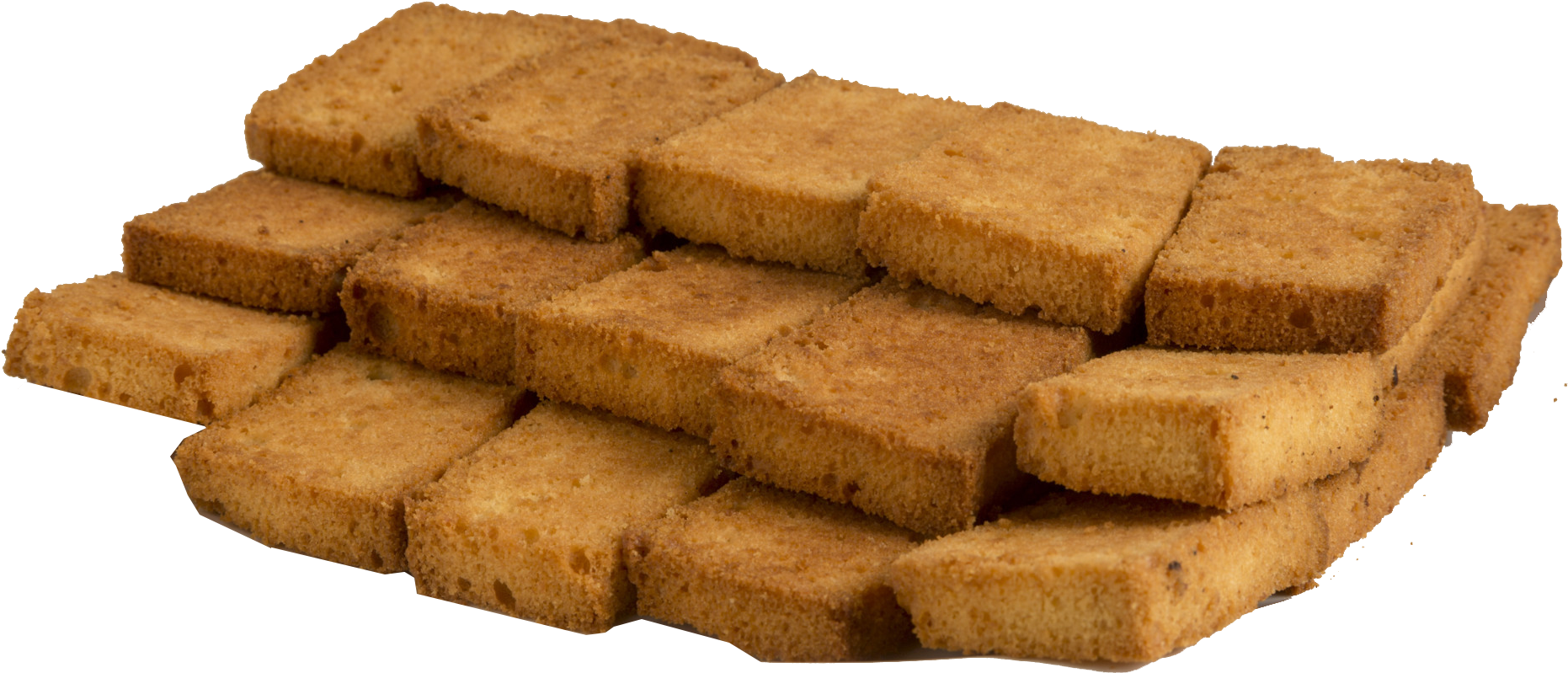 Rectangular Golden Rusk Toast Sticks Stacked Together PNG Image