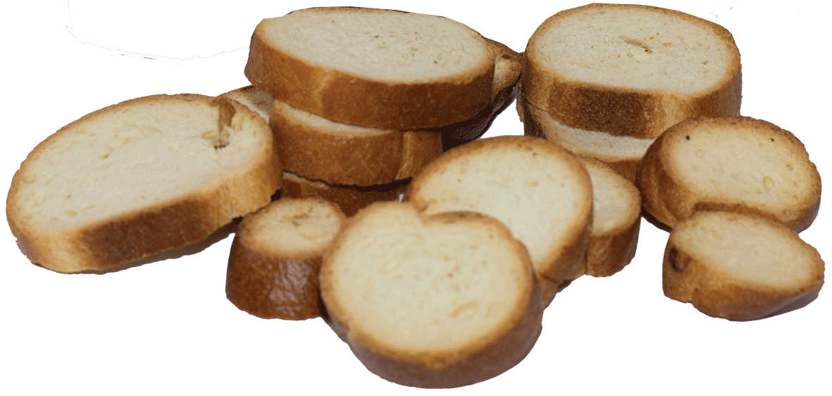 Round Sliced Toast Rusks Scattered on White Background PNG Image