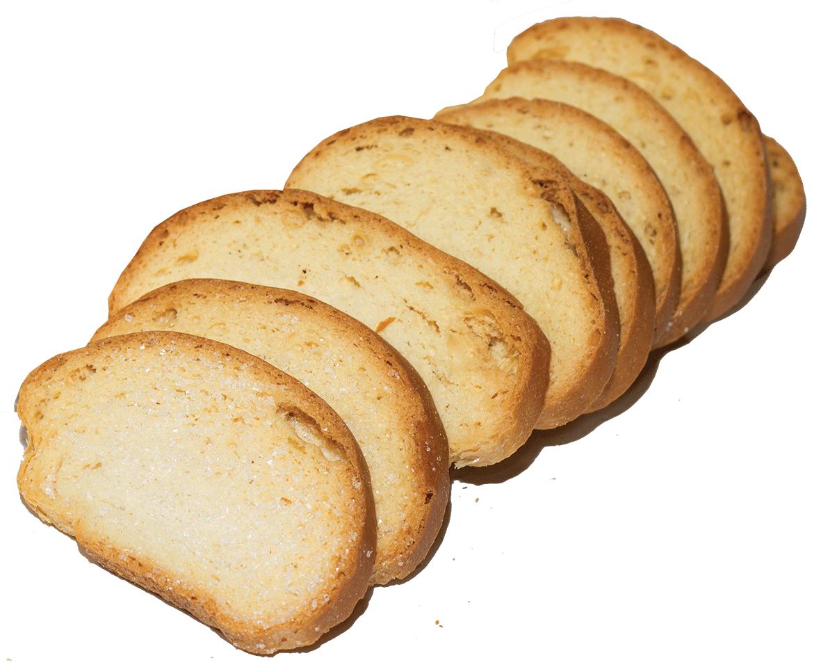 Row of Oval Golden Toasted Rusk Slices Isolated PNG Image