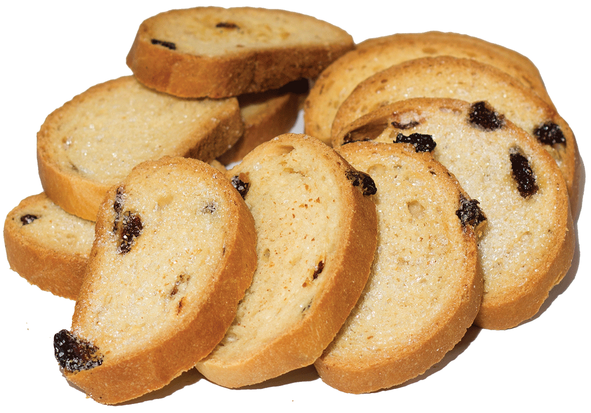 Sliced Fruit and Raisin Bread Rusks on White Background PNG